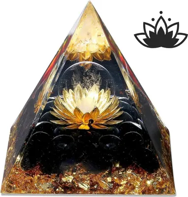 Immagine prodotto di Piramide di ossidiana orgonite con cristalli di loto - pietra di protezione dalle energie positive