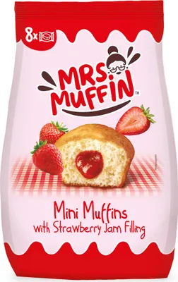 Produktbild von Mrs. Muffin Mini Muffins mit Erdbeerfüllung fluffig saftig 200g
