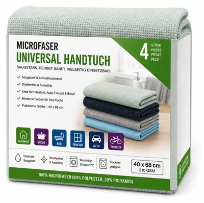 Produktbild von Microfaserhandtücher Universal 4er Set 40 x 68 cm, 210 GSM