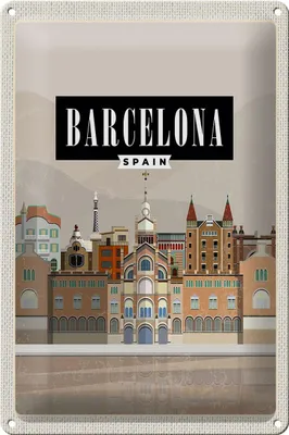 Produktbild von Blechschild Reise 20x30cm Barcelona Spain malerisches Bild Schild