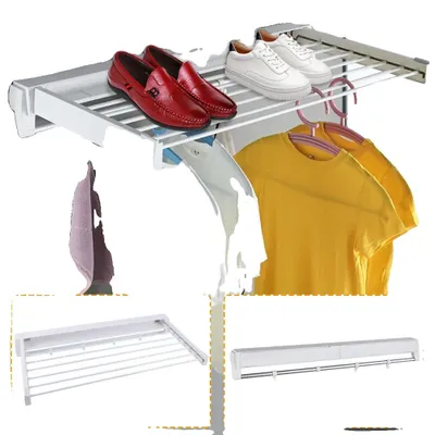 Image de Séchoir à linge mural extensible, design pliable et réglable, capacité de 7 barres, BLANC