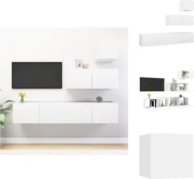 Image de vidaXL Ensemble de meubles TV 4 pièces Blanc Matériau dérivé du bois - Meubles TV