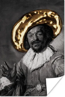 Produktbild von MuchoWow® Poster Der fröhliche Trinker - Frans Hals - Gold 80x120 cm - Papierdruck