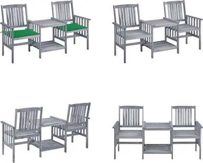 Immagine prodotto di vidaXL Sedie da giardino con tavolo da tè e cuscini in legno massiccio di acacia - Sedia da giardino con tavolo da tè - Sedie da giardino con tavoli da tè - Set da bistrot - Set da bistrot in legno