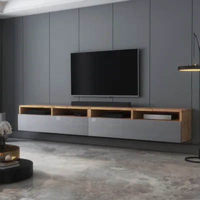 Produktbild von Selsey TV-Schrank  REDNAW - modernes TV-Board in Wotan Eiche Matt / Grau Hochglanz, stehend / hängend, 200 cm breit