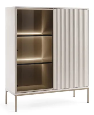 Produktbild von Vitrine HALLE WT 104 - Glasvitrine 104 cm, Glastür, Lamellen, LED-Beleuchtung (Cashmiere)