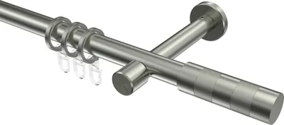 Produktbild von Interdeco Gardinenstange / Vorhangstange Edelstahl-Optik, Typ Prestige Mavell (Zylinder Bicolor), 20 mm Ø 1-läufig, 180 cm