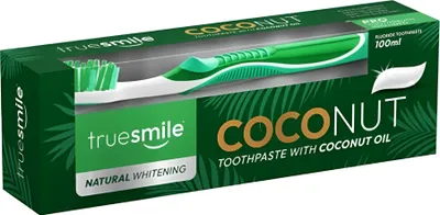 Produktbild von Truesmile | Zahnpasta - Natural Whitening - 100 ml - Kokosnuss - Mit Fluorid - mit Kokosöl - Zahnbürste im Set enthalten