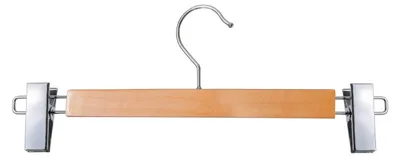 Produktbild von Holzbügel mit Klammersteg | Kleiderbügel Hosenbügel Rockbügel Holzbügel Garderobenbügel Ladenausstattung | 35 cm, Natur, lackiert, verschiebbare Klammern (25 Stück)