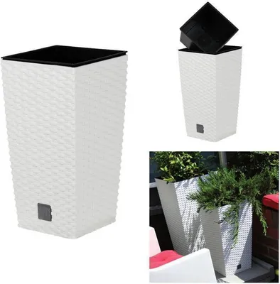 Produktbild von Blumentopf + Einsatz Blumenkübel Rattan RATO SQUARE DRTS170 Weiß