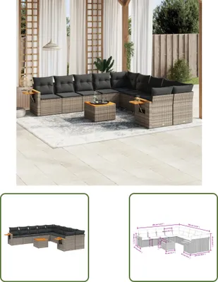 Produktbild von The Living Store 11-tlg. Garten-Sofagarnitur mit Kissen Grau Poly Rattan