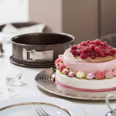 Produktbild von Dr. Oetker Springform Ø 30 cm, Backform der Serie Back-Edition mit Emaille-Servierboden, runde Kuchenform aus Stahl mit Antihaftbeschichtung (Farbe: braun)