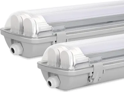 Image de Eikuavons, lot de 2 luminaires LED pour pièces humides, IP65, 18 W, 120 cm, à 2 bras, lumière froide 6500 K, appliques LED pour caves, garages et ateliers