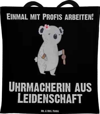 Produktbild von Mr. & Mrs. Panda Jutetasche Uhrmacherin Leidenschaft - Schwarz - Geschenk, Tasche, Shopping, Stoffbeutel, Einkaufstasche, Schultasche, Tote Bag