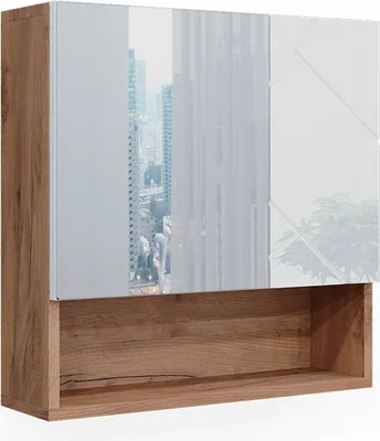 Produktbild von Badspiegelschrank Vicco Irma Weiß Hochglanz/Goldkraft Eiche 54 x 55 cm, Model 40508