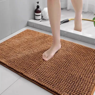 Immagine prodotto di Tappetino da bagno in chenille, antiscivolo e assorbente, color marrone, 60x90 cm