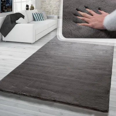 Produktbild von TT Home Hochflor Teppich Schlafzimmer Shaggy Kunstfell Flauschig Kaninchenfell Imitat Größe 80x300 cm
