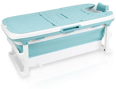 Obrázek produktu pro Skládací vana Eikuavons, rozměr 132 cm, XL, modrá, vyrobená z plastů PP a TPE, s víkem, ideální pro relaxační koupel v pronajatých bytech