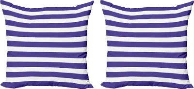 Immagine prodotto di ABAKUHAUS Set di copricuscini a righe (2 pezzi), stampa d'arte geometrica a tema marinaio blu e bianco, 40 x 40 cm, viola