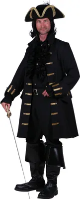 Produktbild von T1860-0100-XXL schwarz Herren Piraten Jacke lang Barock Mantel Gr.XXL