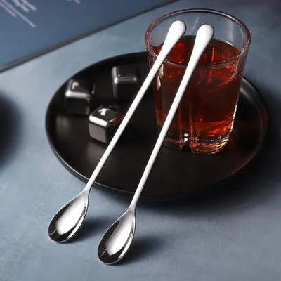 Immagine prodotto di Set di 6 cucchiai in acciaio inossidabile con manico lungo per bevande ghiacciate, caffè e cocktail