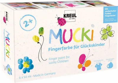 Zdjęcie produktu dla KREUL 23050 Farba do malowania palcami "MUCKI" dla szczęśliwych dzieci 50 ml zestaw 6 sztuk