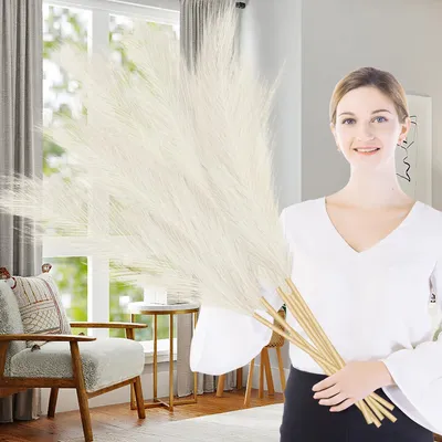Obrázek produktu pro Umělé pampasové trávy, dekorace, 7 kusů, 100 cm, béžová barva, velikost XXL, boho styl, vhodné pro svatby, obývací pokoje