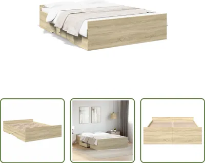 Image de The Living Store Cadre de lit avec tiroirs Chêne Sonoma 120x190cm bois composite