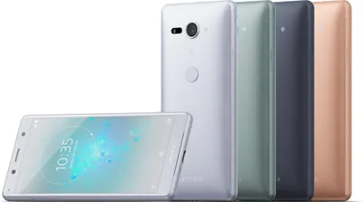 Multiple Sony Xperia XZ2 compact phones in different colors are displayed against a white background.