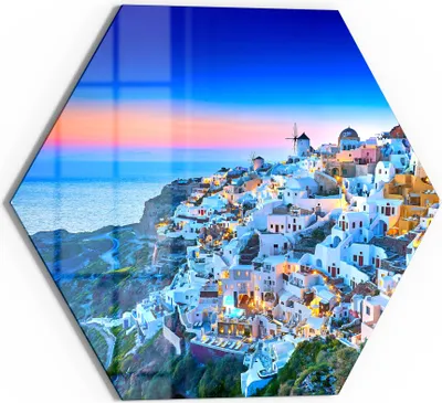 Produktbild von DEQORI Glasbild Echtglas 55x48 cm 'Häusermeer auf Santorini' Wandbild Bild modern Deko