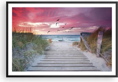 Produktbild von Gerahmtes Poster - Schwarzer Rahmen - Strand Sand Vögel - 91,5x61 cm - Wand Bild - Wanddeko - Wandbilder - Kunstposter - Wandposter - Bilderrahmen - Bilder - Kunstdruck - P2BAA91x61-4994
