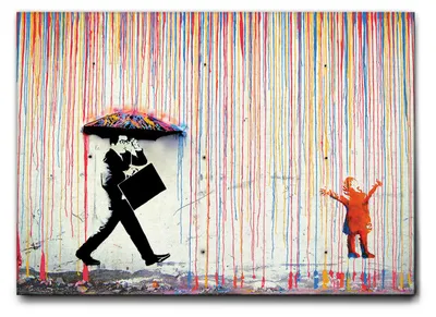 Immagine prodotto di Giallobus - Pioggia di colori - Banksy - 50L x 35l cm - Quadro - Tela Canvas Telaio Standard