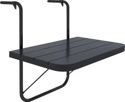 Image de Table de balcon suspendue - Table pliante pour balustrade - Aluminium - Plateau 60 × 40 cm - Réglable en hauteur de 55 à 64 cm - Noir