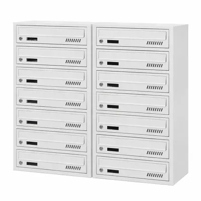 Productafbeelding van Brievenbus met 14 compartimenten, grijs RAL 7035, diepte 25 cm, wandmontage 2 sleutels