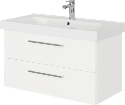 Produktbild von Pelipal Badmöbel-Set Sunline 105 BxHxT 92,5 x 56 x 46,5 cm Frontfarbe weiß hochglanz mit Keramik-Waschtisch und Waschtis