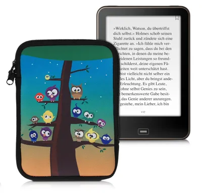 Produktbild von kwmobile Tasche für eReader - Neopren Hülle Schutzhülle Eule Baum Mehrfarbig Blau Braun - 17 x 12 x 2 cm Innenmaße