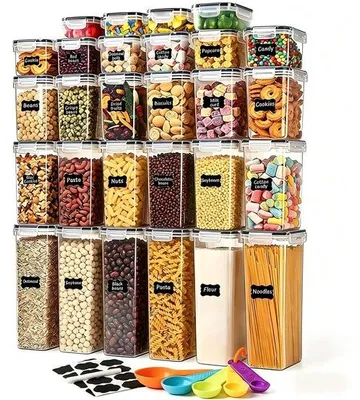 Produktbild von Famanu Vorratsdosen Set 28-teilig - Transparent, stapelbar, mit Etiketten