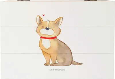 Produktbild von Mr. & Mrs. Panda Box Hund Glück 22 x 15 cm - Weiß - Geschenk, fotobox, geschenkkiste, Aufbewahrungstruhe, schatztruhe, Schatzkiste, Corgie, Herz, Süß, Sprüche, Liebe