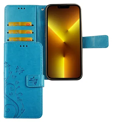 Zdjęcie produktu dla Etui na telefon komórkowy Apple iPhone 13 Pro Etui ochronne z klapką i miejscem na kartę, kolor: kwiatowy niebieski