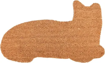 Produktbild von Esschert Design Türmatte Katze aus Kokosfaser, 74,5 x 43 x 1,7 cm, in Katzenform, Türvorleger, Fußabstreifer, braun