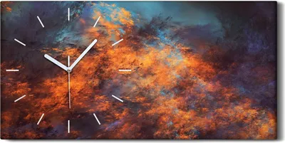 Produktbild von Wanduhr Leinwand Bild Uhr Kunstdruck 60x30 Abstrakte blaue und orange Wolken - weiße Hände
