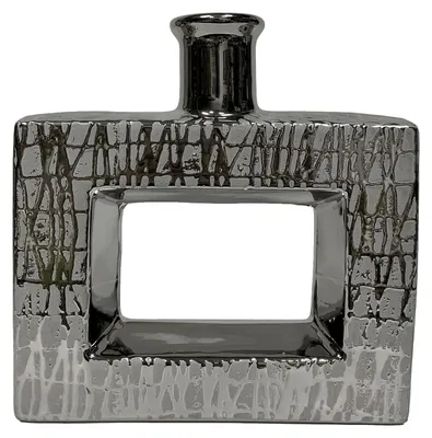Produktbild von Tischvase aus Keramik mit Loch in Silber, 6 x 24 x 24 cm