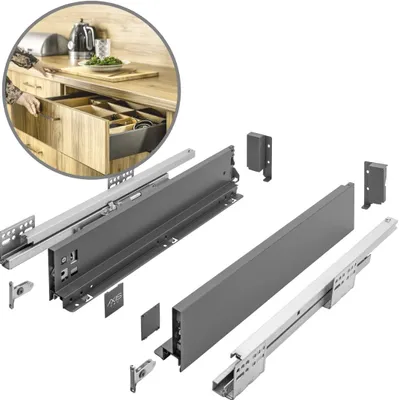 Produktbild von GTV Schubladensystem AXIS PRO, Schubkastengarnitur mit Vollauszug und integriete Dämpfung, Anthrazit, Belastbarkeit bis 40 kg, Soft-Close, Den freien Zugang, Breite: 500 mm, Höhe: 86 mm