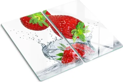 Produktbild von Tulup Glas-Herdabdeckplatte - 2x30x52cm - Glaskeramikkochfeld-Abdeckung Spritzschutz Zweiteilig Erdbeeren und Wasser