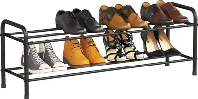 Image de FANHAO Étagère à chaussures en acier inoxydable 2 niveaux Organiseur à chaussures 9-12 paires de chaussures 80 x 26.2 x 33.5 cm Noir