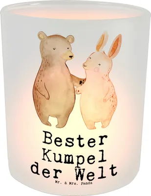 Produktbild von Mr. & Mrs. Panda Glas Windlicht Hase Bester Kumpel der Welt - Transparent - Geschenk, Geschenkidee, Buddy, Bro, Kollege, Best Friends, Kumpane, Teelichthalter, aus