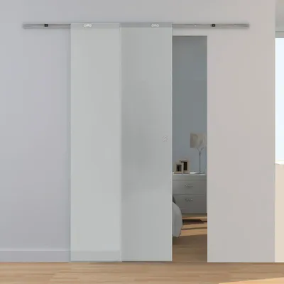 Glasschiebetür aus satiniertem Glas dargestellt in Wohnraum