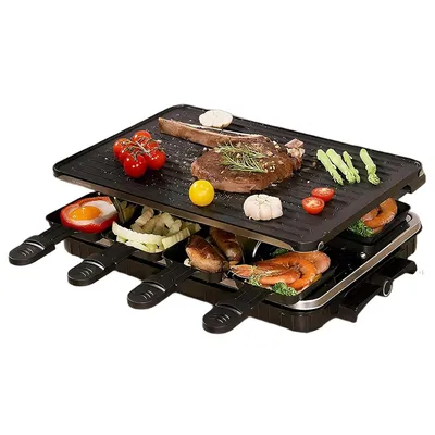 Produktbild von 2-in-1 Elektrischer Tischgrill / Koreanischer BBQ Grill ,8 antihaftbeschichtete Käseplatten,Multifunktionale Wende-Grillplatte, Antihaft