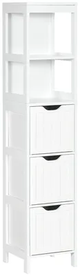 Imagen del producto de Armario Alto de Baño Estrecho con 3 Cajones y 2 Estantes Abiertos Estilo Moderno 30x30x141,6 cm Blanco