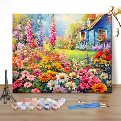 Malen nach Zahlen, Blumenhaus, 50x40 cm, für Erwachsene, DIY-Set